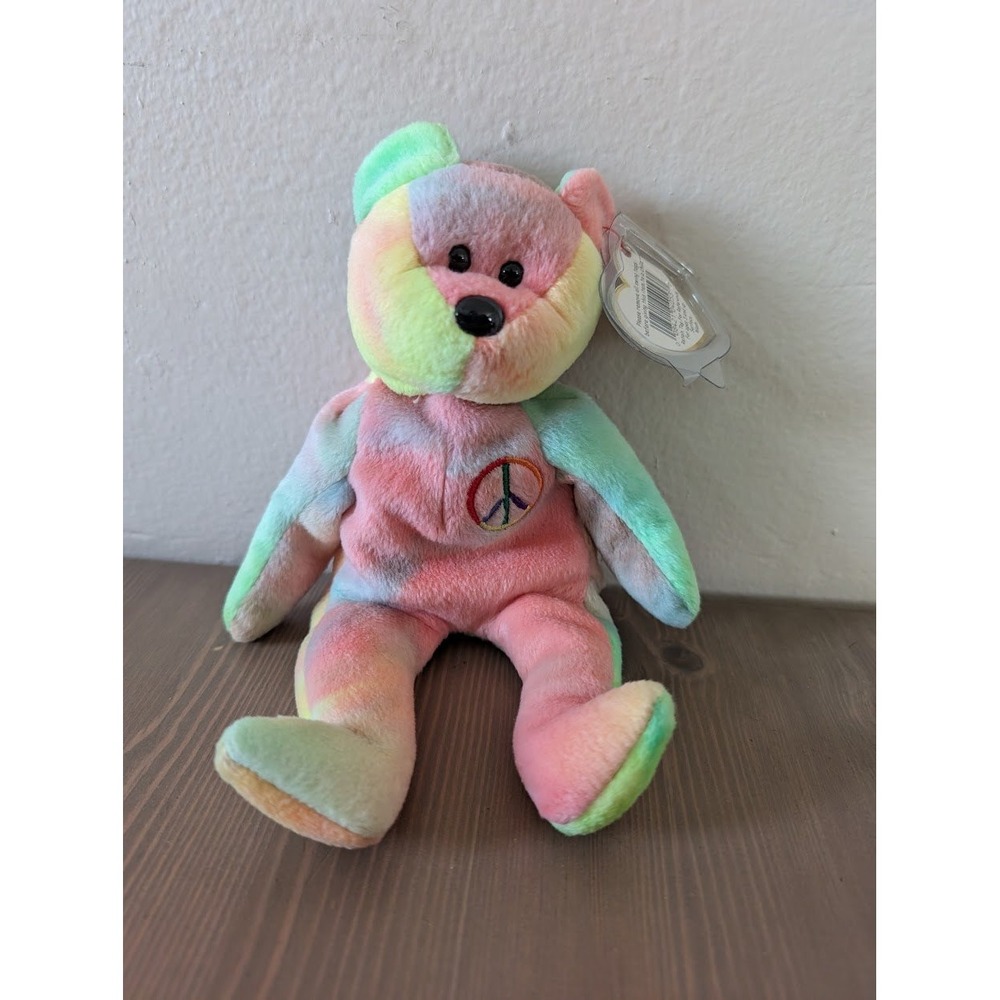 Ty Beanie Babies Peace the Bear Multi Color Tie Dye Plush Cute Retro Sensory Vtg